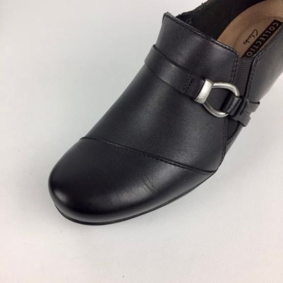 Clarks Womens Emslie Katy Black Leather Ankle Bootie Shootie Loafer size 7 - Picture 10 of 16